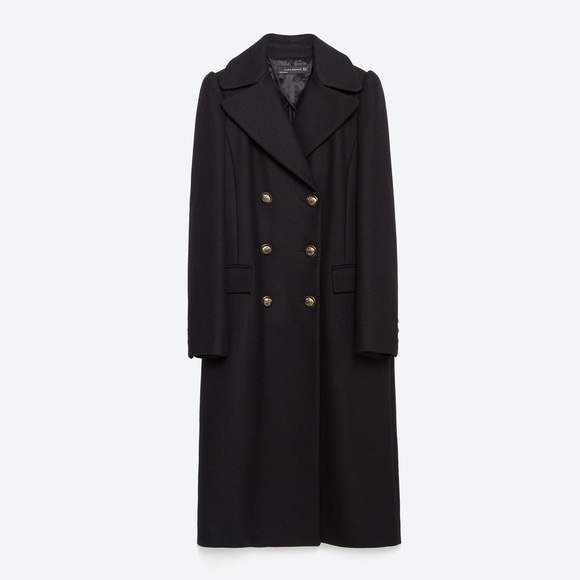 NWOT ZARA Classic Black Wool blend coat 75% wool - Picture 6 of 8